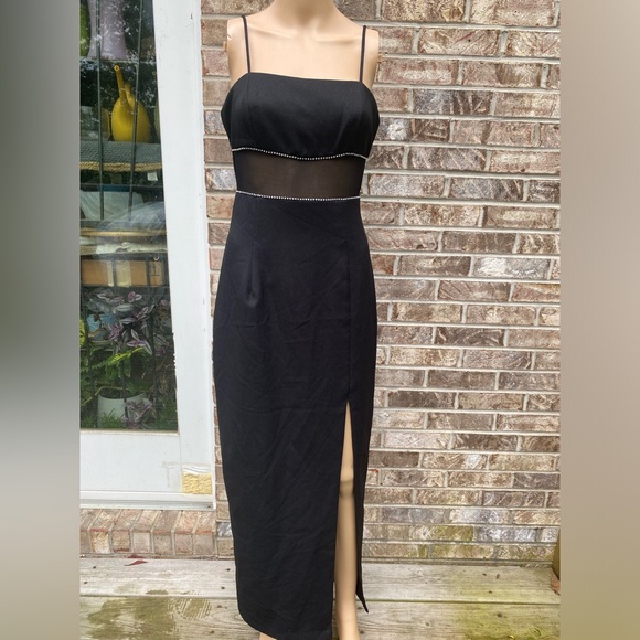 Black Vintage 90s Mesh Peekaboo Prom Dress - Picture 2 of 10